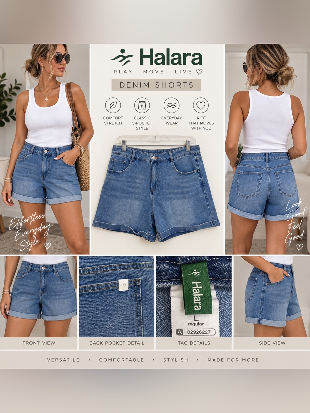 Halara Denim Shorts Women’s Large Blue High Rise Cuffed Jean Shorts
